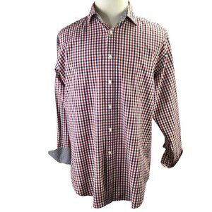 Jack Stone Thomas Dean Check Plaid Long Sleeve Contrast Flip Cuff Size XL
